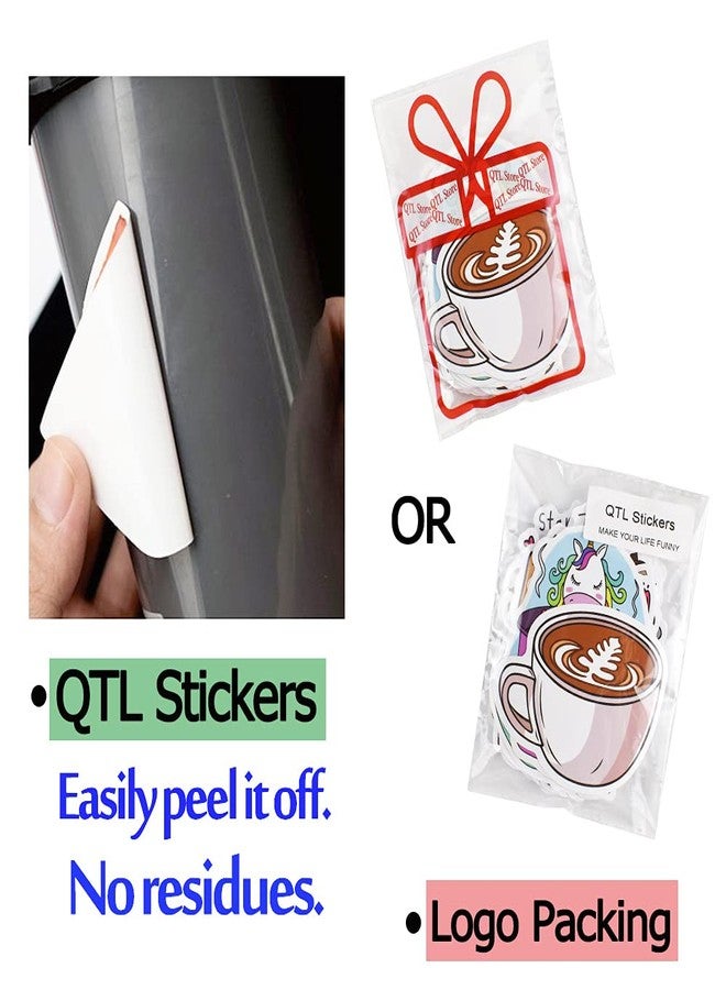 QTL ملصقات قهوة QTL لزجاجات المياه، ملصقات قهوة للبالغين، ملصقات أكواب قهوة لأجهزة الكمبيوتر المحمول، ملصقات أكواب قهوة لسجل القصاصات، ملصقات فينيل مقاومة للماء، 50 عبوة - Image 5