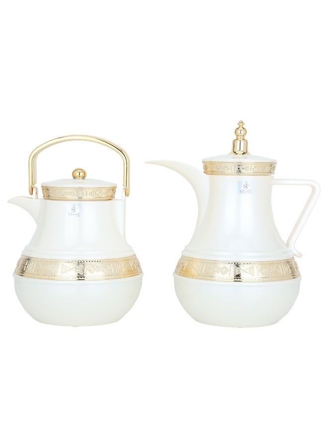 السيف غاليري طقم ترامس أمل السيف غاليري، 1/1 لتر، 2 قطعة، حافظة داخلية زجاج حراري - لؤلؤي - Image 1