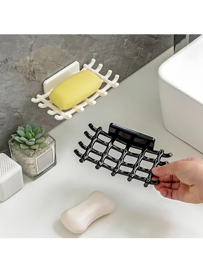 شيبشيب حامل صابون بار لجدار الدش، صحن صابون لاصق بدون حفر مع خطافات، حامل صابون مقاوم للماء مثبت على الحائط لحوض الاستحمام وحوض المطبخ (أبيض) - Image 3