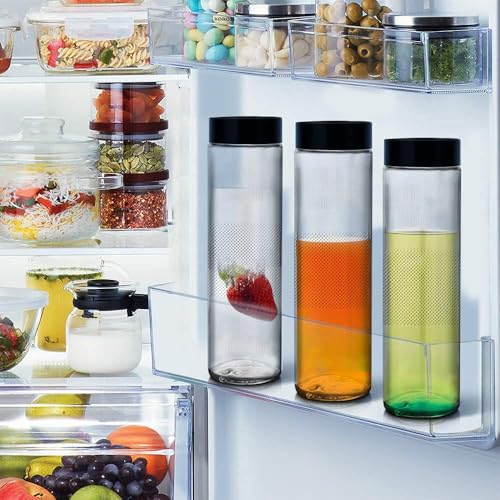 Rokzo Set Of 6 Glass Bottles Wide Mouth Glass Water Bottle with Leak-Proof Airtight black plastic Lid for Water, With Black plastic long Cap - 750ml Nextiza (Set Of 6) - Image 3