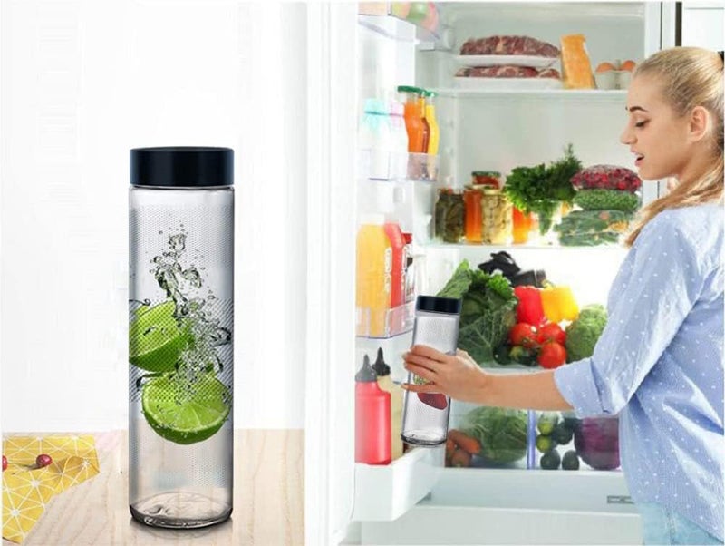 Rokzo Set Of 6 Glass Bottles Wide Mouth Glass Water Bottle with Leak-Proof Airtight black plastic Lid for Water, With Black plastic long Cap - 750ml Nextiza (Set Of 6) - Image 5