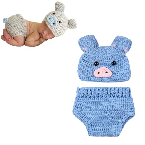 Vomdrok Vomdrok Newborn Photography Props Boy Baby Photo Outfits Hat Pants Photography Props Newborn Shoot Picture Props (Blue)  - Image 2