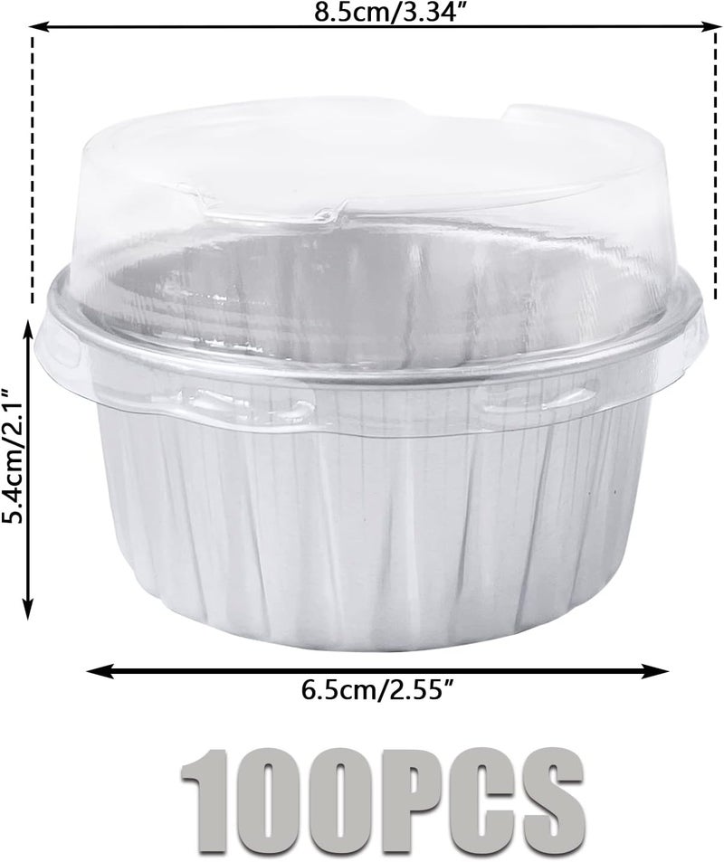 Augoog 100Pcs Aluminum Cups with Lids,5oz Disposable Ramekin Baking Cups Muffin Liners Mini Pie Pans Foil Cupcake Containers for Christmas Party Wedding,Silver - Image 2