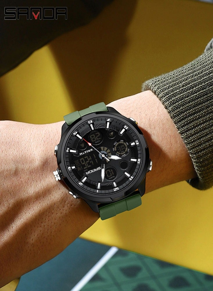 SANDA Top Brand Men's Electric Clock Outdoor Luminous Alarm Clock Fashion Black Green Waterproof LED Digital Quartz Watch - Image 4