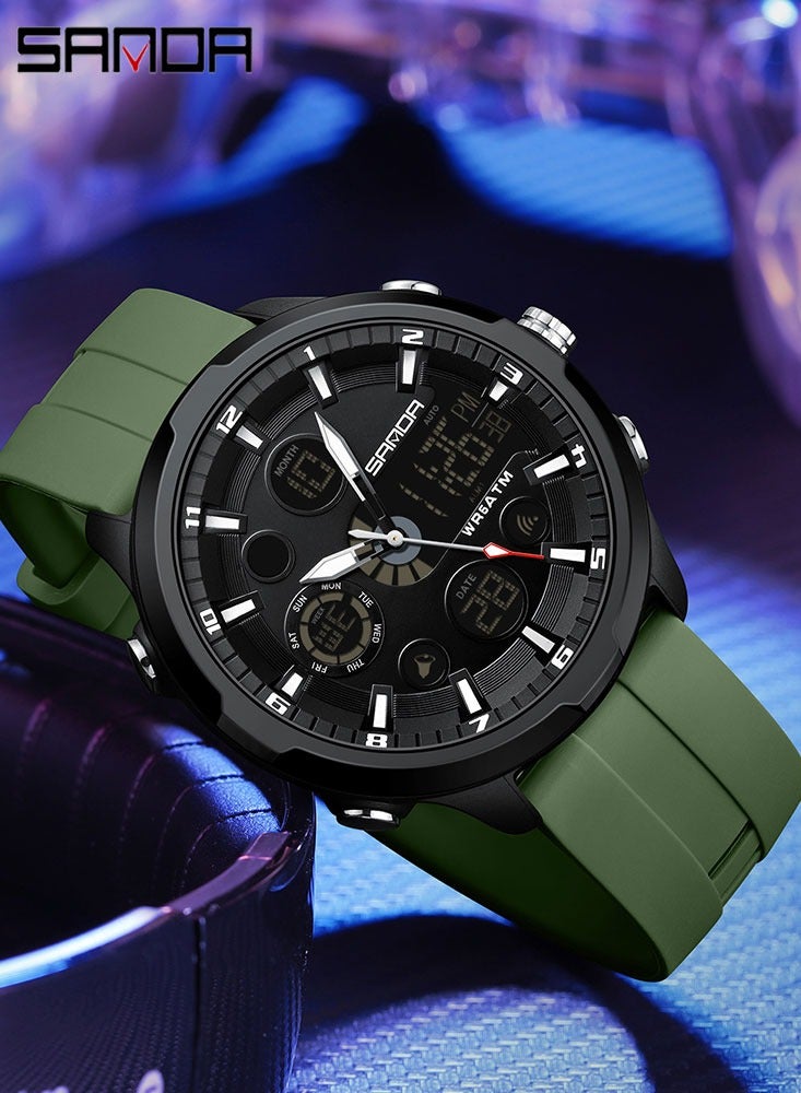 SANDA Top Brand Men's Electric Clock Outdoor Luminous Alarm Clock Fashion Black Green Waterproof LED Digital Quartz Watch - Image 2