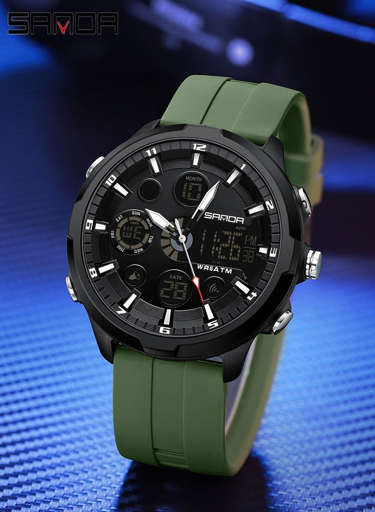SANDA Top Brand Men's Electric Clock Outdoor Luminous Alarm Clock Fashion Black Green Waterproof LED Digital Quartz Watch - Image 3