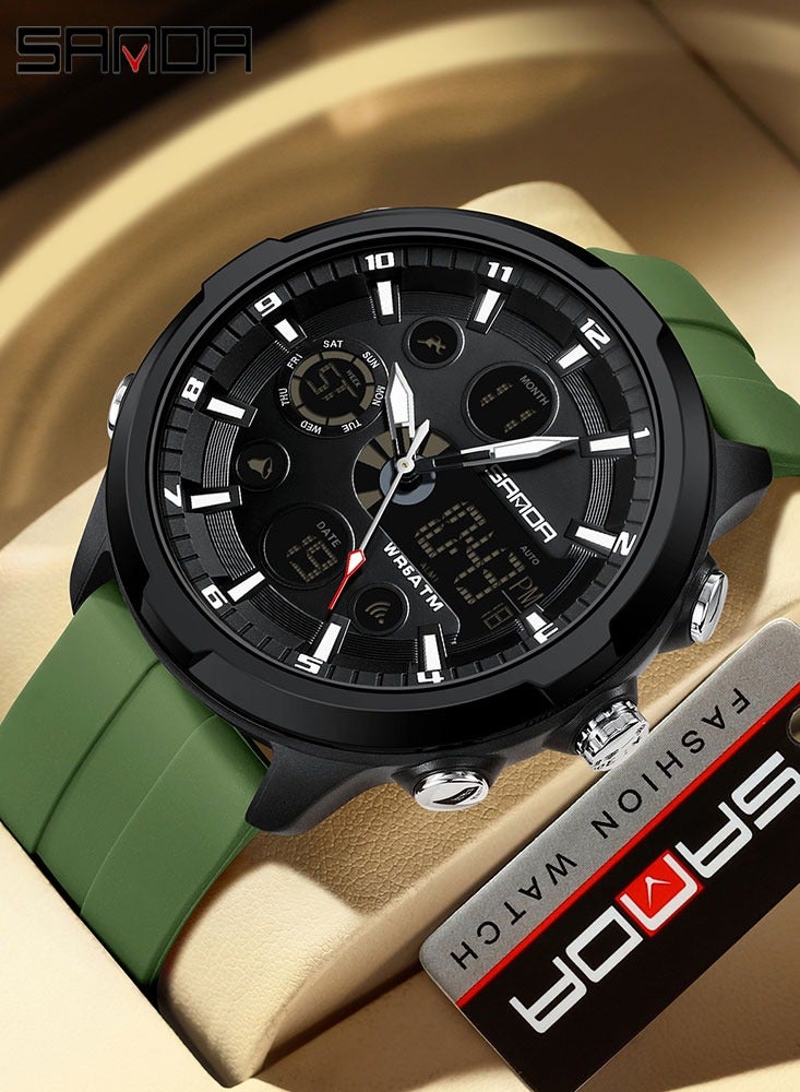 SANDA Top Brand Men's Electric Clock Outdoor Luminous Alarm Clock Fashion Black Green Waterproof LED Digital Quartz Watch - Image 1
