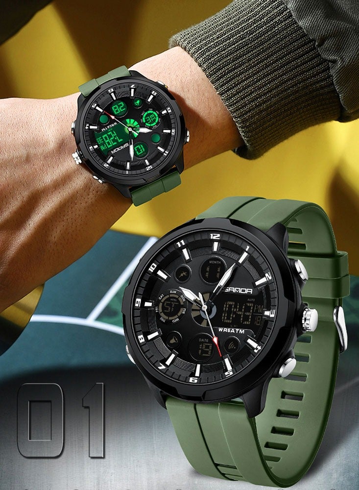 SANDA Top Brand Men's Electric Clock Outdoor Luminous Alarm Clock Fashion Black Green Waterproof LED Digital Quartz Watch - Image 5