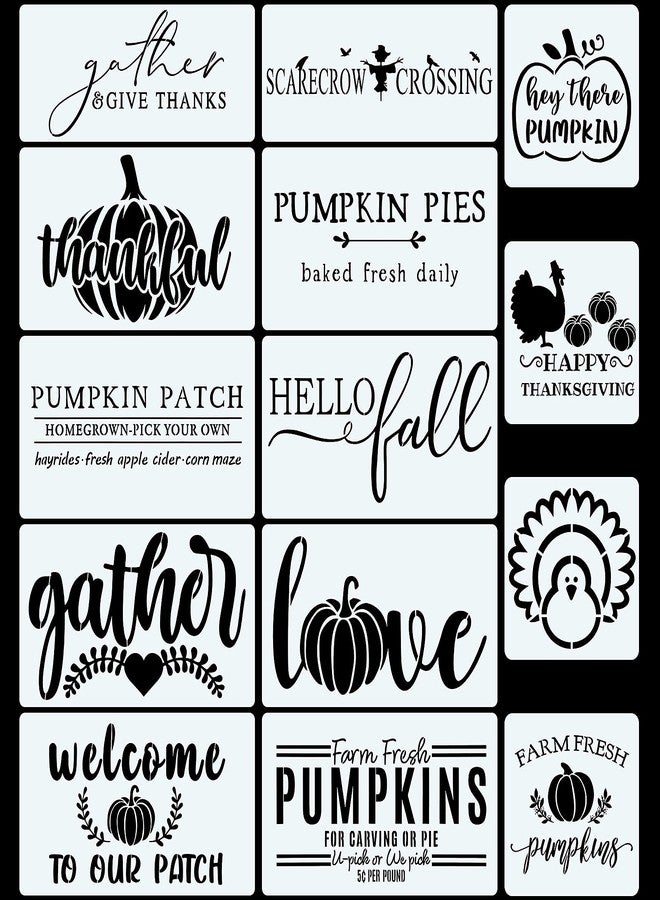 CINPIUK 14PCS Fall Stencils Painting on Wood, Reusable Thanksgiving DIY Farmhouse Wood Signs Hello Fall Gather Farm Fresh Pumpkin Turkey Templates for Home Decor Halloween Art Crafts, Assorted Sizes - Image 1