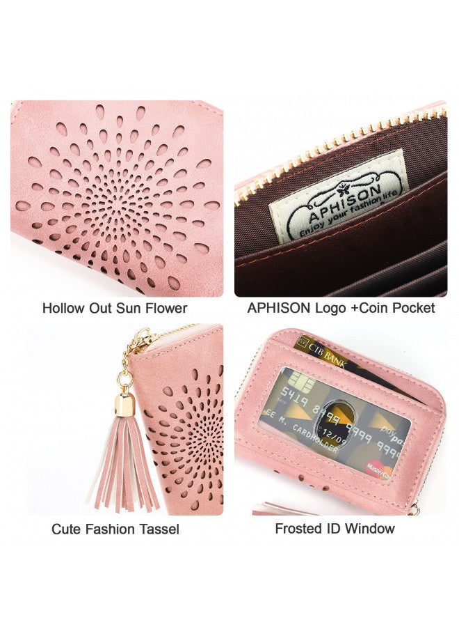 APHISON RFID Credit Card Holder Zipper Card Case Keychain Small Wallet for Women 1927 PINK - Image 3