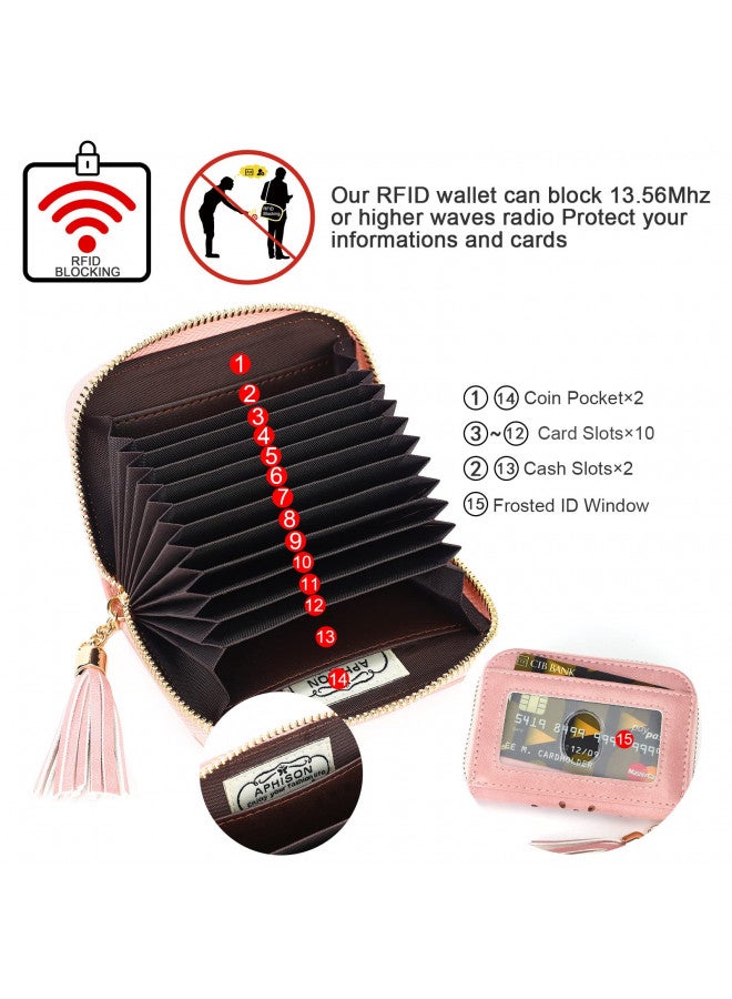 APHISON RFID Credit Card Holder Zipper Card Case Keychain Small Wallet for Women 1927 PINK - Image 2