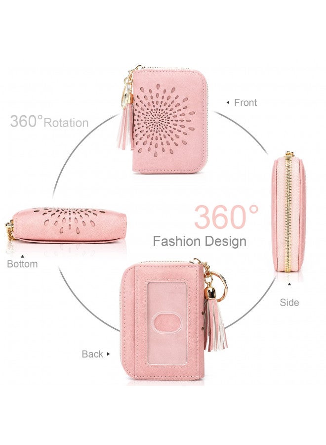 APHISON RFID Credit Card Holder Zipper Card Case Keychain Small Wallet for Women 1927 PINK - Image 1