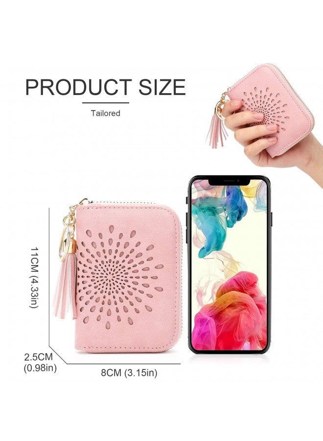 APHISON RFID Credit Card Holder Zipper Card Case Keychain Small Wallet for Women 1927 PINK - Image 4