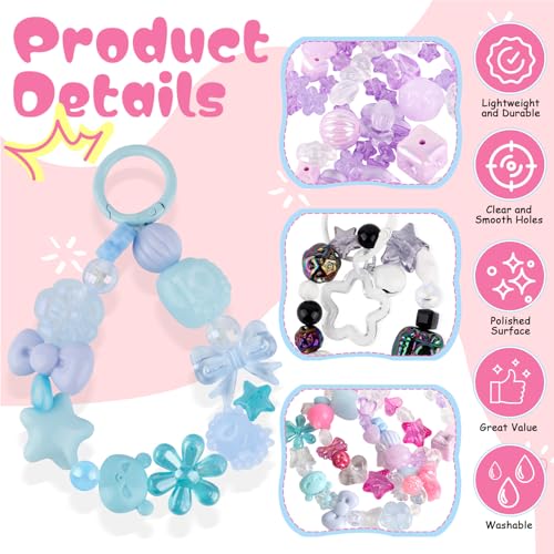 RYKOMO 400-500PCS Acrylic Beads, Cute Assorted Kawaii Aesthetic Beads for Jewelry Making, DIY Bracelet Necklace, Phone Lanyard (10 Candy Colors) - Image 3