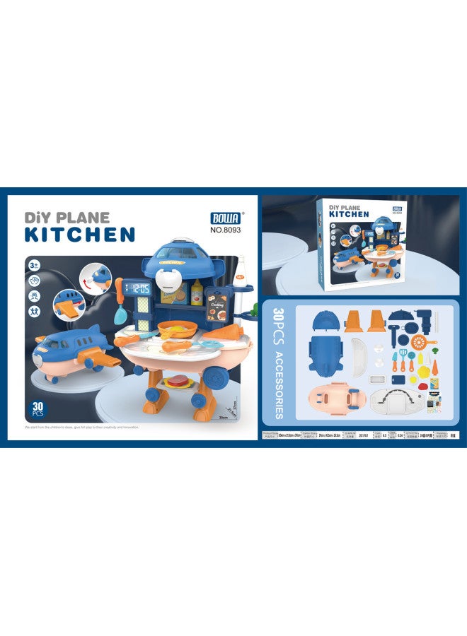 Children Play House Cartoon Aircraft Medical Equipment Pet Tableware Tool Dresser Suit Toys-Color:8093 Aircraft Tableware Table - Image 1