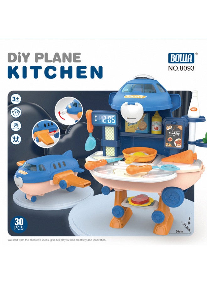 Children Play House Cartoon Aircraft Medical Equipment Pet Tableware Tool Dresser Suit Toys-Color:8093 Aircraft Tableware Table - Image 4