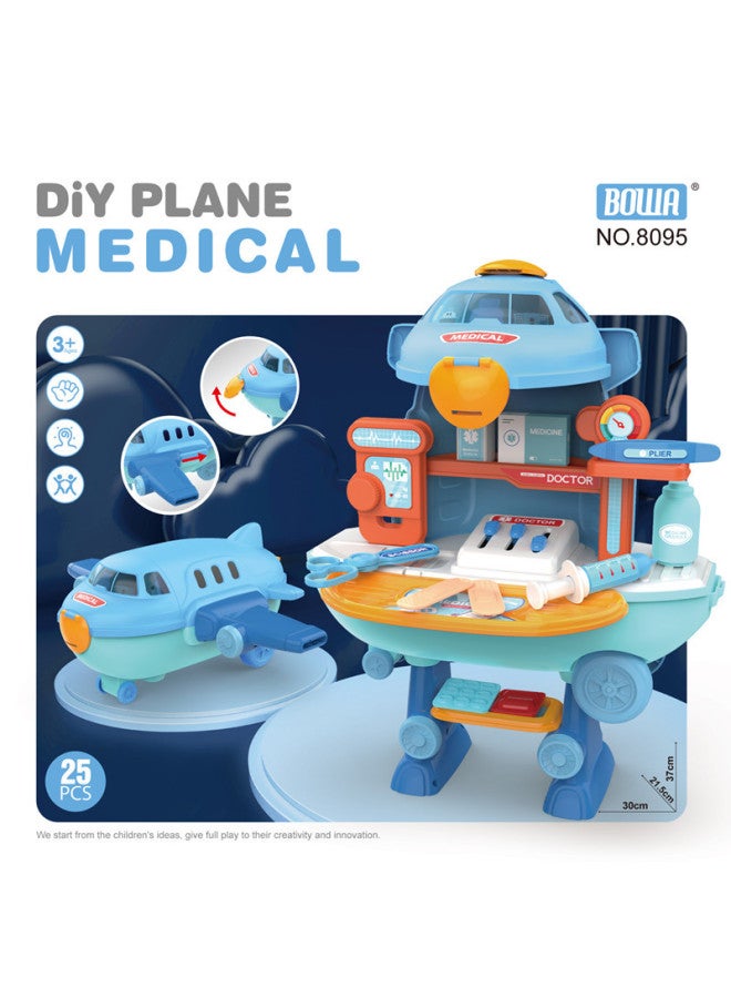 Children Play House Cartoon Aircraft Medical Equipment Pet Tableware Tool Dresser Suit Toys-Color:8093 Aircraft Tableware Table - Image 3