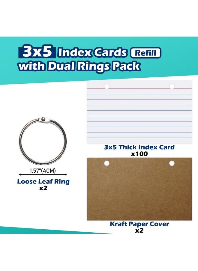 Olivo - Index Card Binder Refills, White 3X5 Lined Index Cards With Ring, 2 Holes Punched, 100 Count - Image 1
