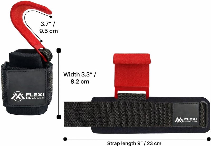 FLEXI MUSCLES Weight Lifting Hooks (Pair) - Heavy-Duty Wrist Straps with Non-Slip Grip - Ideal for Deadlifts, Pull-Ups, Shrugs, and Powerlifting - Padded Wrist Support for Men & Women - Image 2