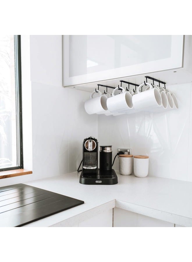 Mkono Under Cabinet Mug Hanger Set of 3 Metal Mug Hooks Coffee Cup Holder with 12 Hooks Simple Coffee Mug Organizer for Cabinet Shelf Modern Mug Storage Display Rack for Kitchen, Black - Image 2