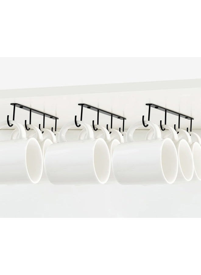 Mkono Under Cabinet Mug Hanger Set of 3 Metal Mug Hooks Coffee Cup Holder with 12 Hooks Simple Coffee Mug Organizer for Cabinet Shelf Modern Mug Storage Display Rack for Kitchen, Black - Image 1