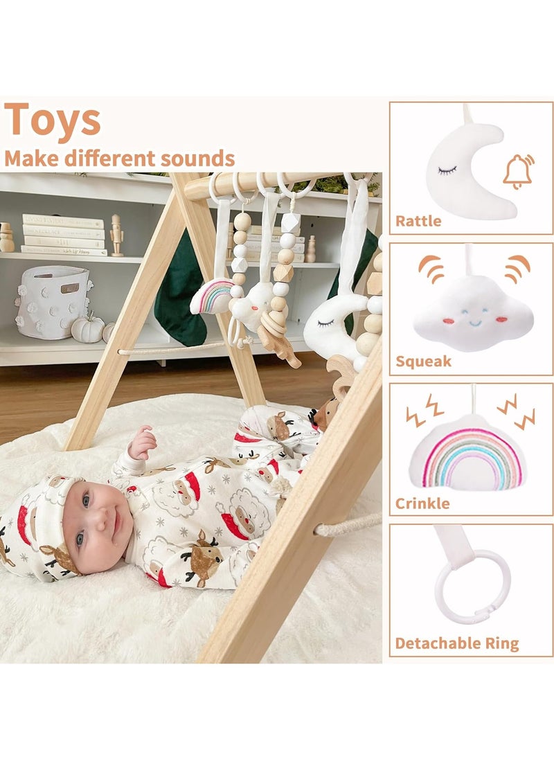 Gonice Baby Play Gym Wooden Baby Gym with 6 Toys Foldable Play Gym Frame Activity Gym Hanging Bar, Baby Toy Natural Wood Play Gym Baby Exercise Activity Gym Hanging Bar Newborn Baby Gift  - Image 2