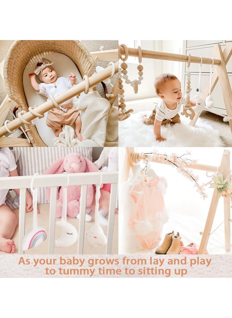 Gonice Baby Play Gym Wooden Baby Gym with 6 Toys Foldable Play Gym Frame Activity Gym Hanging Bar, Baby Toy Natural Wood Play Gym Baby Exercise Activity Gym Hanging Bar Newborn Baby Gift  - Image 4
