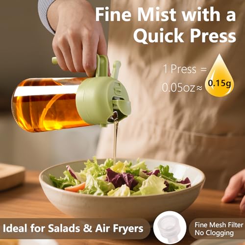 SWEET VIEW 16oz/470ml Oil Dispenser and Oil Sprayer, Glass Olive Oil Pourer for Kitchen, Air Fryer, Cooking, Salad, BBQ(Green) - Image 3
