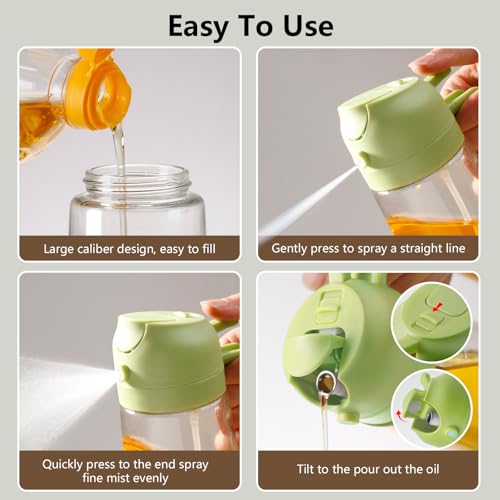 SWEET VIEW 16oz/470ml Oil Dispenser and Oil Sprayer, Glass Olive Oil Pourer for Kitchen, Air Fryer, Cooking, Salad, BBQ(Green) - Image 2