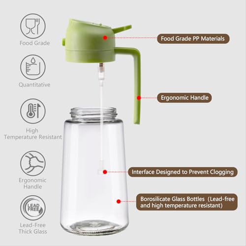 SWEET VIEW 16oz/470ml Oil Dispenser and Oil Sprayer, Glass Olive Oil Pourer for Kitchen, Air Fryer, Cooking, Salad, BBQ(Green) - Image 5