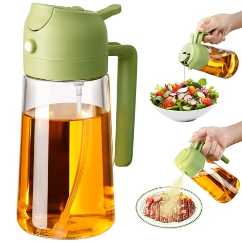 SWEET VIEW 16oz/470ml Oil Dispenser and Oil Sprayer, Glass Olive Oil Pourer for Kitchen, Air Fryer, Cooking, Salad, BBQ(Green) - Image 1