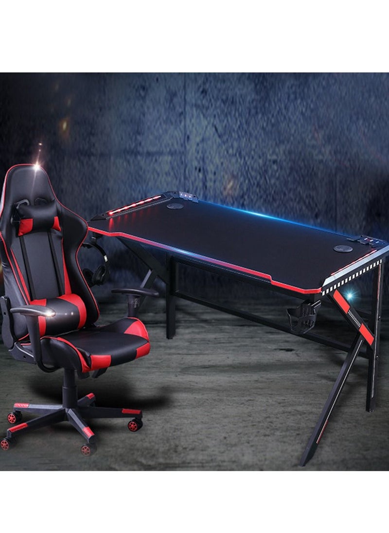 Flash Hawk Professional K Shape Table Gaming Desk Rgb Gaming Desk Led Lights Computer Desk 1.4M With Headphone Holder  - Image 3