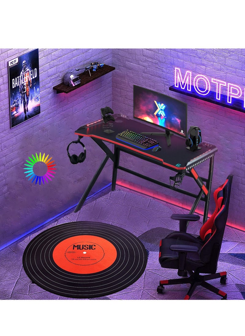 Flash Hawk Professional K Shape Table Gaming Desk Rgb Gaming Desk Led Lights Computer Desk 1.4M With Headphone Holder  - Image 2