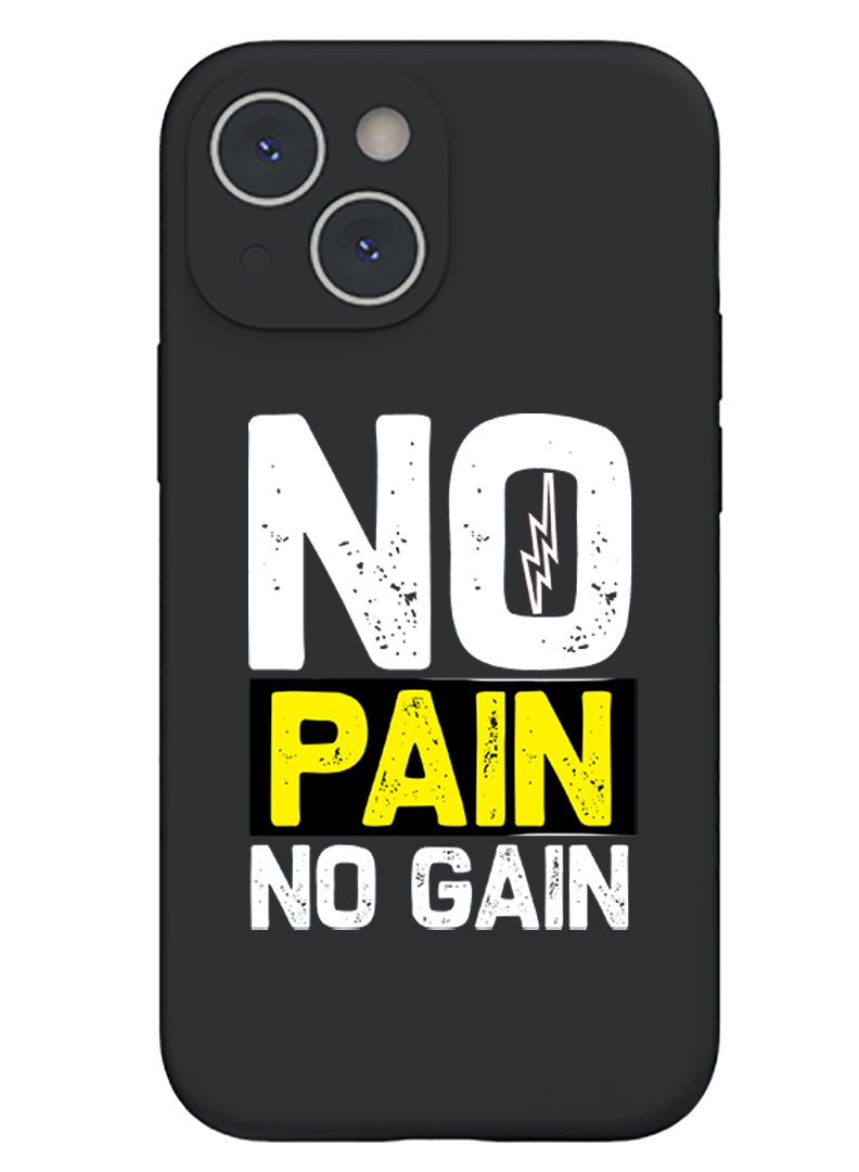 Theodor Protective Slim Fit Case Liquid Silicone Cover with Full Body Protection Anti-Scratch Shockproof Case For iPhone 15 Plus Black - No pain No gain white  - Image 1