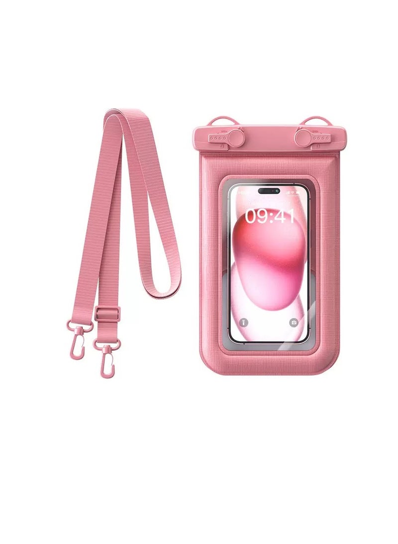 Generic 2-Pack Floating Waterproof Phone Pouch with Double Hook Lanyard, IPX8 Certified Buoyancy Design Underwater Case for Phones up to 7.2'' - Touch-Sensitive, Leak-Proof & Shockproof for Swimming/Diving/Beach/Water Sports（D012-3-Pink）  - Image 1