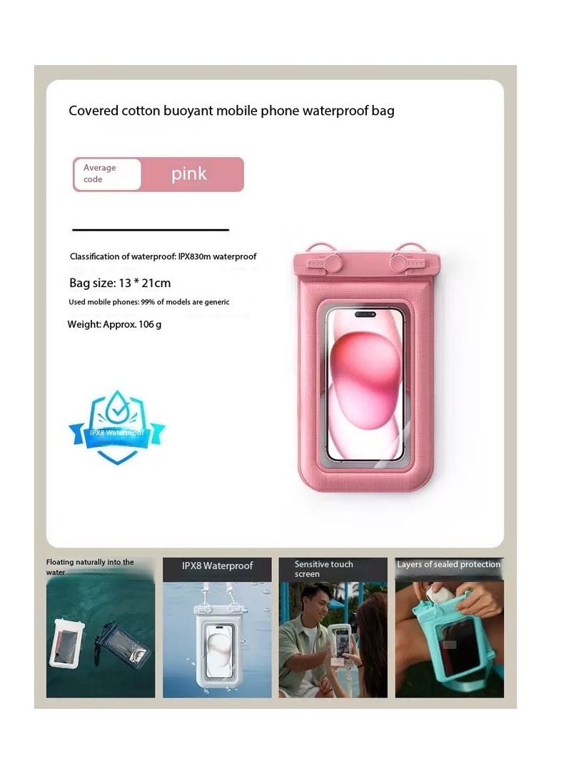 Generic 2-Pack Floating Waterproof Phone Pouch with Double Hook Lanyard, IPX8 Certified Buoyancy Design Underwater Case for Phones up to 7.2'' - Touch-Sensitive, Leak-Proof & Shockproof for Swimming/Diving/Beach/Water Sports（D012-3-Pink）  - Image 2