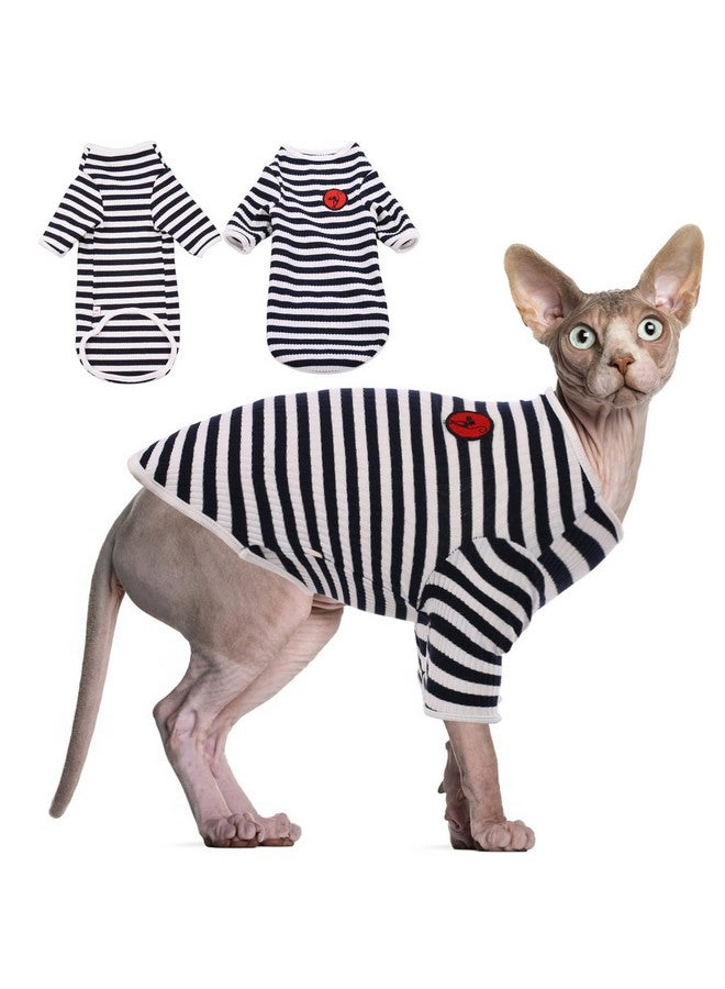 دينتران قميص DENTRUN للقطط عديمة الشعر، ملابس يومية قابلة للتنفس، سترة مخططة، بيجاما رائعة، ناعمة وصديقة للبشرة - Image 1