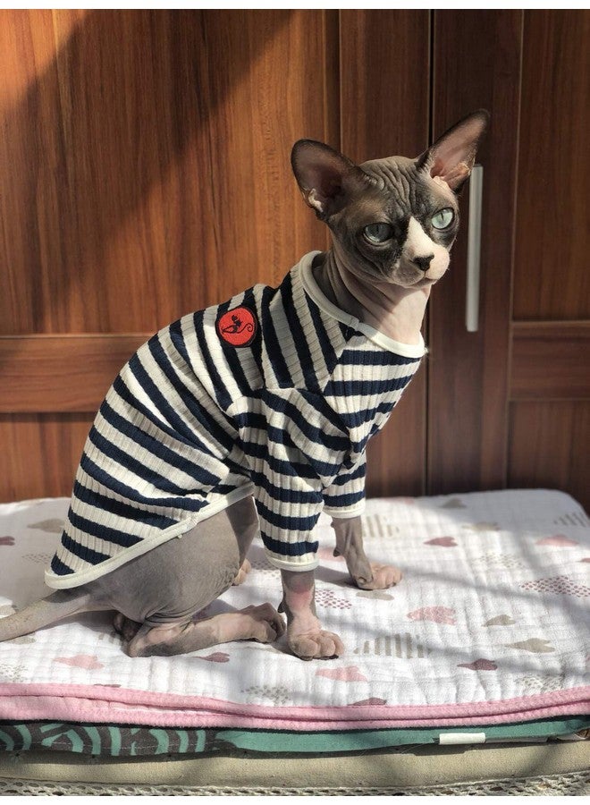 دينتران قميص DENTRUN للقطط عديمة الشعر، ملابس يومية قابلة للتنفس، سترة مخططة، بيجاما رائعة، ناعمة وصديقة للبشرة - Image 4