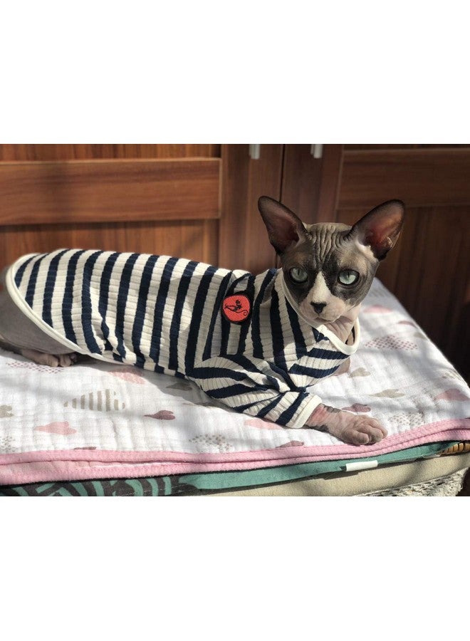 دينتران قميص DENTRUN للقطط عديمة الشعر، ملابس يومية قابلة للتنفس، سترة مخططة، بيجاما رائعة، ناعمة وصديقة للبشرة - Image 3