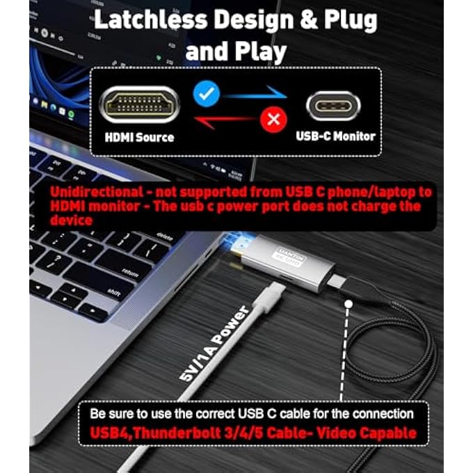 rayihni HDMI TO USB C ADAPTER (4K 60HZ) UNI-DIRECTIONAL HDMI (SOURCE) TO USB-C (DISPLAY) ADAPTER (NOT COMPATIBLE USBC SOURCE) MALE TO FEMALE FOR XR/AR GLASSES,PS5,PORTABLE MONITORS - Image 3