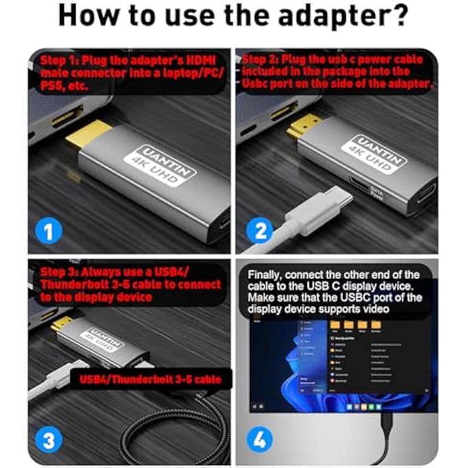 rayihni HDMI TO USB C ADAPTER (4K 60HZ) UNI-DIRECTIONAL HDMI (SOURCE) TO USB-C (DISPLAY) ADAPTER (NOT COMPATIBLE USBC SOURCE) MALE TO FEMALE FOR XR/AR GLASSES,PS5,PORTABLE MONITORS - Image 2