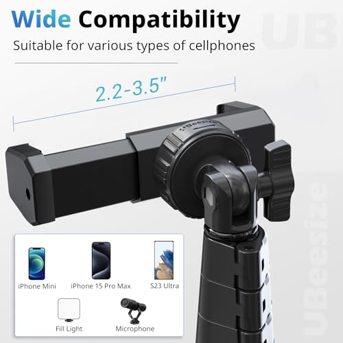 UBeesize 67" Phone Tripod & Selfie Stick, Camera Tripods Stand with Wireless Remote and Phone Holder,Compatible with iPhone Android Phone, Perfect for Selfies/Video Recording/Live Streaming Black - Image 3