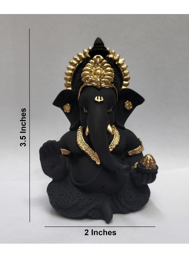 Gold Art India Terracotta Black Ganesh Idol for Car Dashboard Small Ganesha Murti Ganpati Idol for Home Decor Puja Lord Ganesh Statue Gift for Office Desk Puja Room Figurine 3.5 X 2 Inches, Idol - Image 4