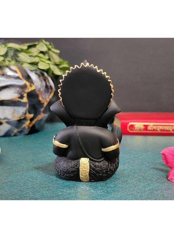 Gold Art India Terracotta Black Ganesh Idol for Car Dashboard Small Ganesha Murti Ganpati Idol for Home Decor Puja Lord Ganesh Statue Gift for Office Desk Puja Room Figurine 3.5 X 2 Inches, Idol - Image 3