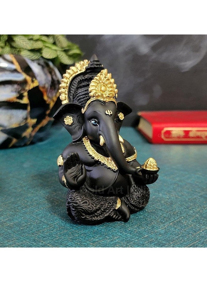 Gold Art India Terracotta Black Ganesh Idol for Car Dashboard Small Ganesha Murti Ganpati Idol for Home Decor Puja Lord Ganesh Statue Gift for Office Desk Puja Room Figurine 3.5 X 2 Inches, Idol - Image 2