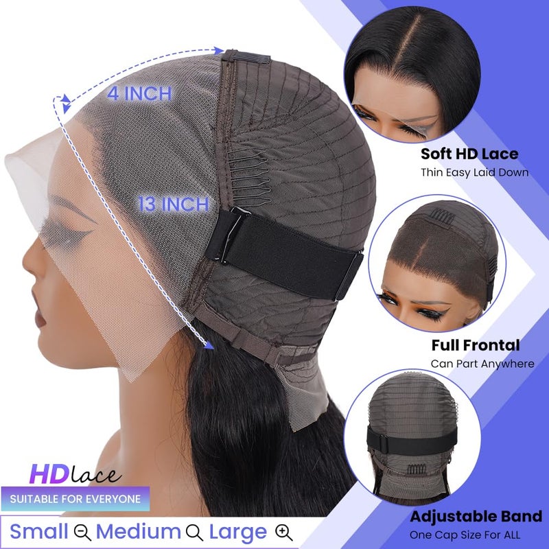 FASCARA 13x4 Body Wave Lace Front Wigs Human Hair Pre Plucked 180% Density HD Transparent Lace Frontal Wigs for Women, 9A, Small Bleached Knots, with Baby Hair, 18 Inch, Natural Color - Image 3