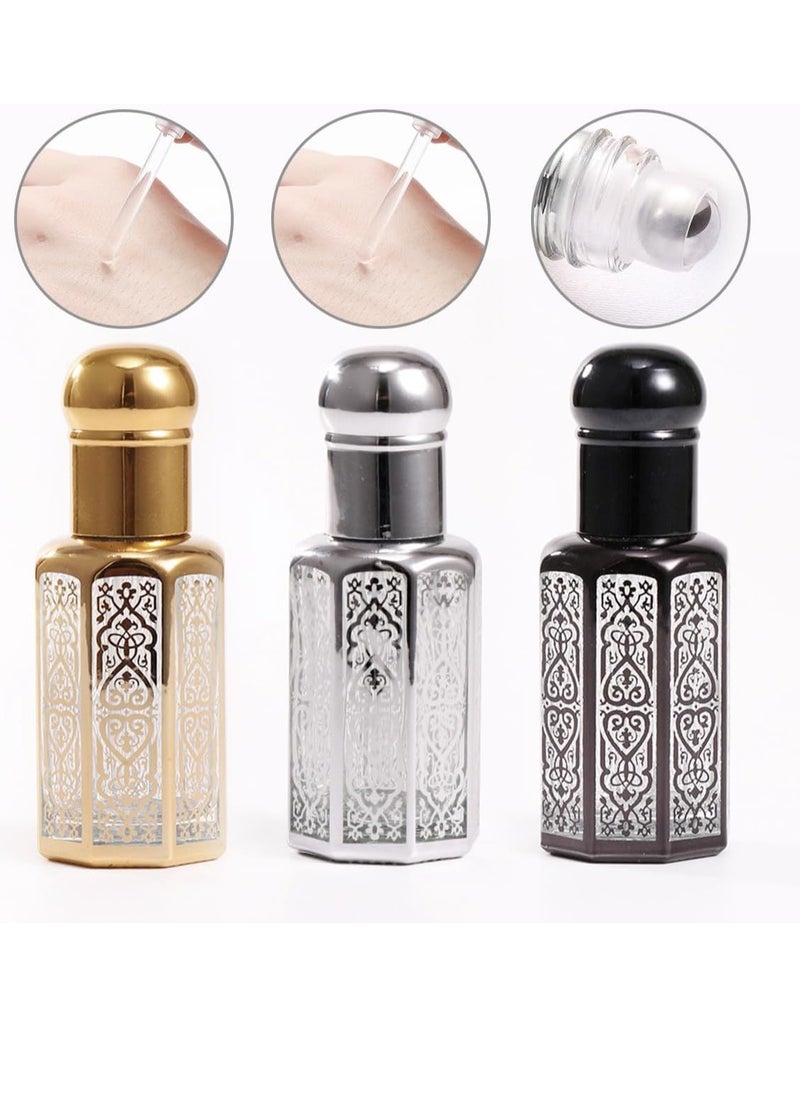 GUDOO 3 Pack Crystal Glass Roller Bottle 12ml Refillable Roll-on Bottle Essential Oil Dispenser Aromatherapy Perfume Bottle Container for Travel Home Use  - Image 2