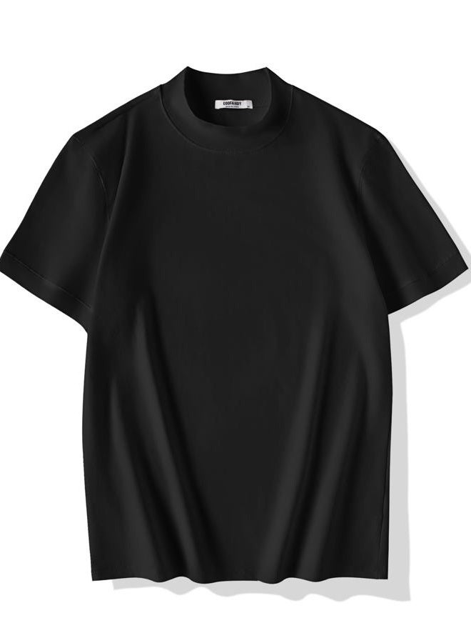 COOFANDY Mens Mock Turtleneck Shirts Casual Premium Cotton Short Sleeve Shirt 2025 Basic Half Neck T-Shirts, Black, XXL - Image 2