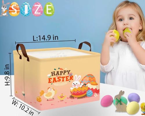 BOOHIT Large Easter Baskets Empty Boy Toy Storage Bin Girls collapsible kid Hamper Baby Waterproof Storage Box Spring Gifts DecorHAPPY Rabbit Little Yellow Chicken - Image 3