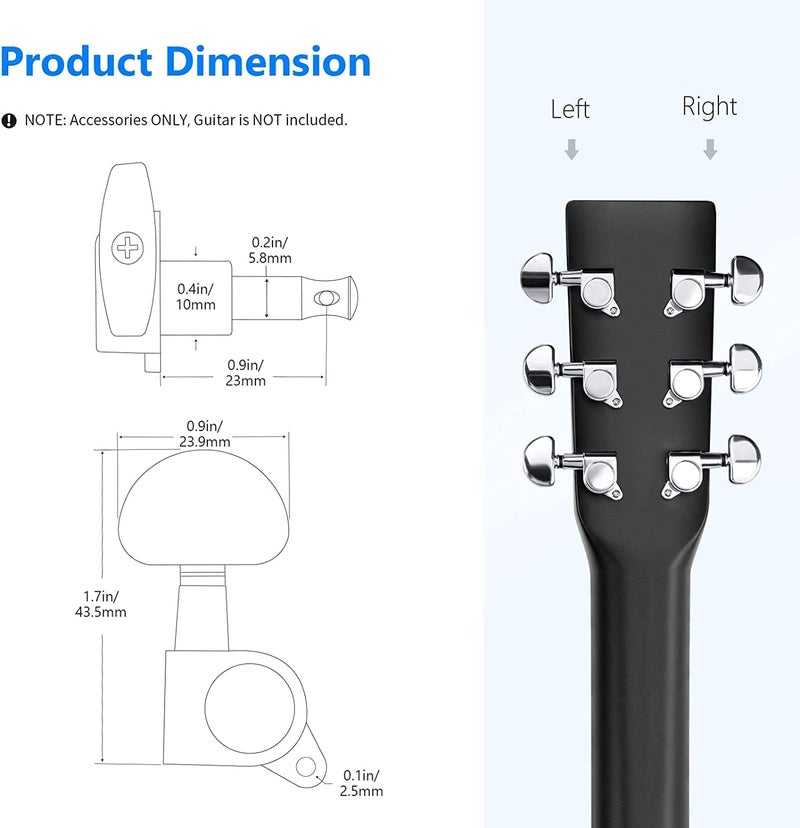 Imaginea® 2 Pieces Guitar Keys, String Tuning Pegs Tuner Machine Heads Knobs Guitar String Tuning Machine Head Tuners for Electric or Acoustic Guitar (1 Left + 1 Right) - Image 5